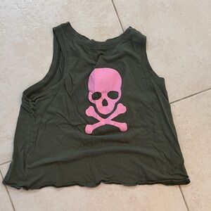 Soulcycle Skull Graphic Tank Top - Green & Pink